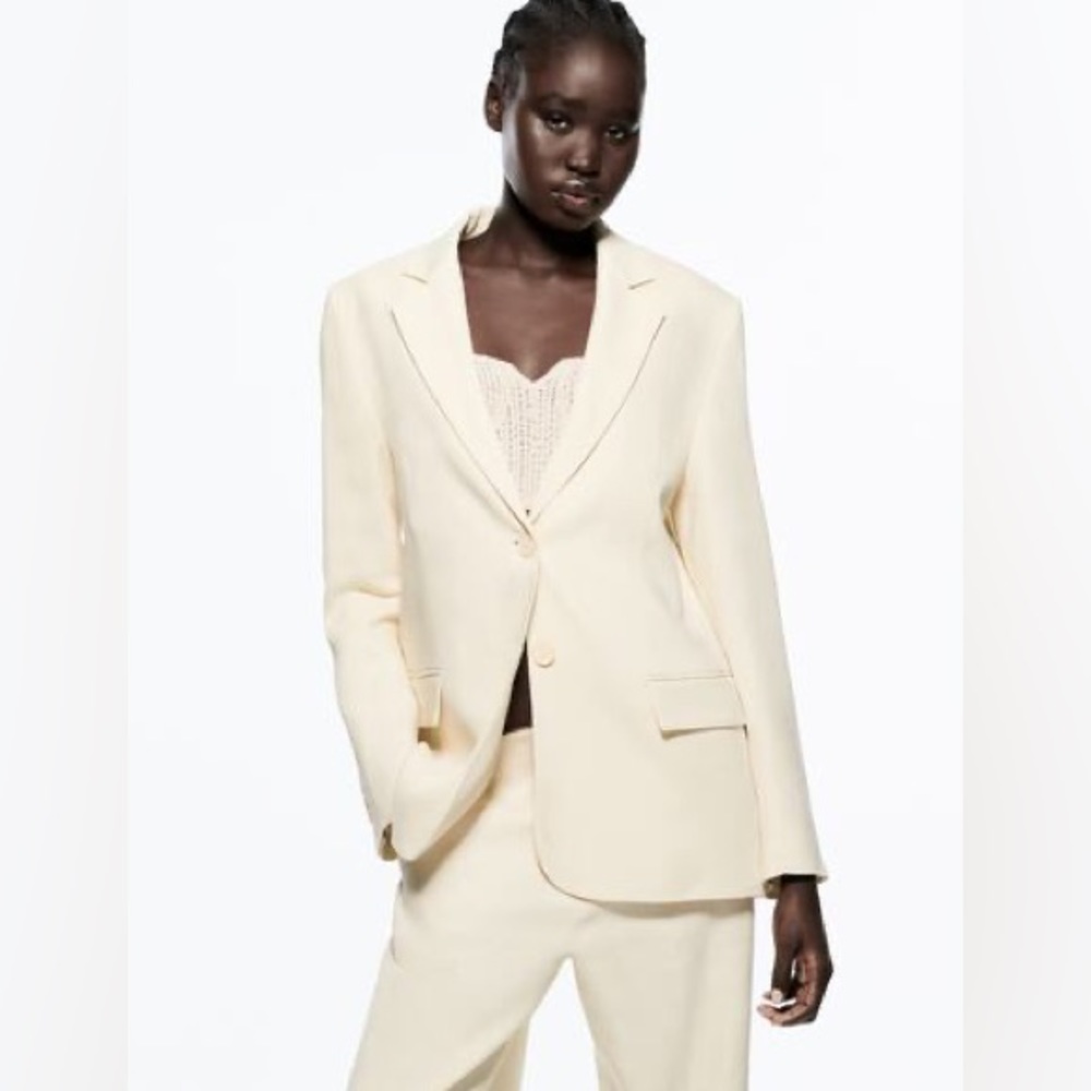 ZARA Linen Blend Womens Straight Cut Blazer S Vanilla Cream NWT $149